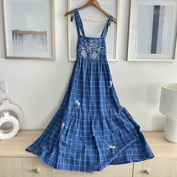 Madewell Dresses & Skirts - Madewell Dress Womens 10 Blue Tiered Embroidered Cottage Prairie Boho Farm Girl